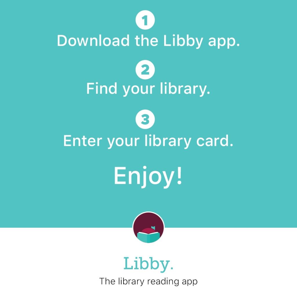 Download Libby in 3 steps:

1) Download the Libby app
2) Find your library
3) Enter your library card

Enjoy!